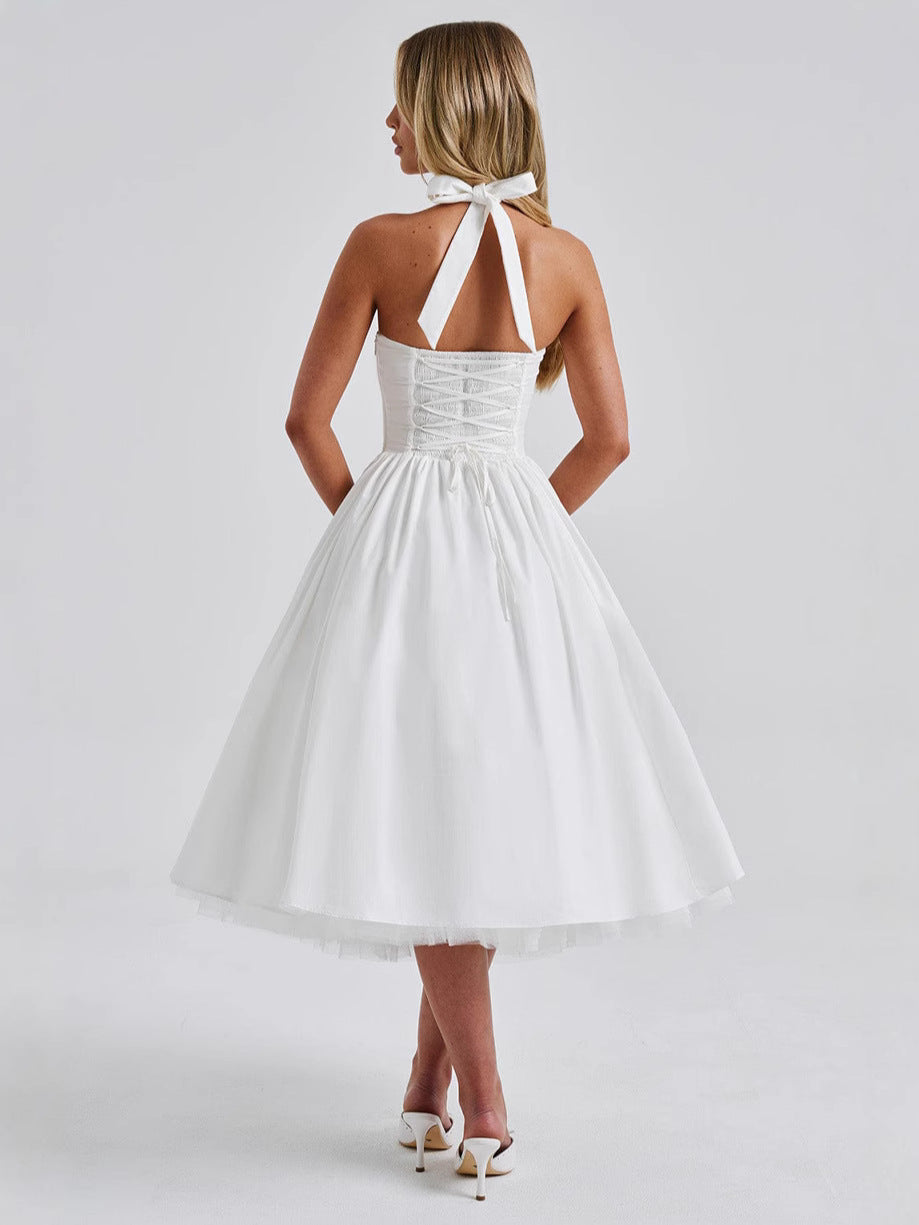 Isabella - Halter Corset Tulle Midi Dress | The Bellemont Sisters Australia