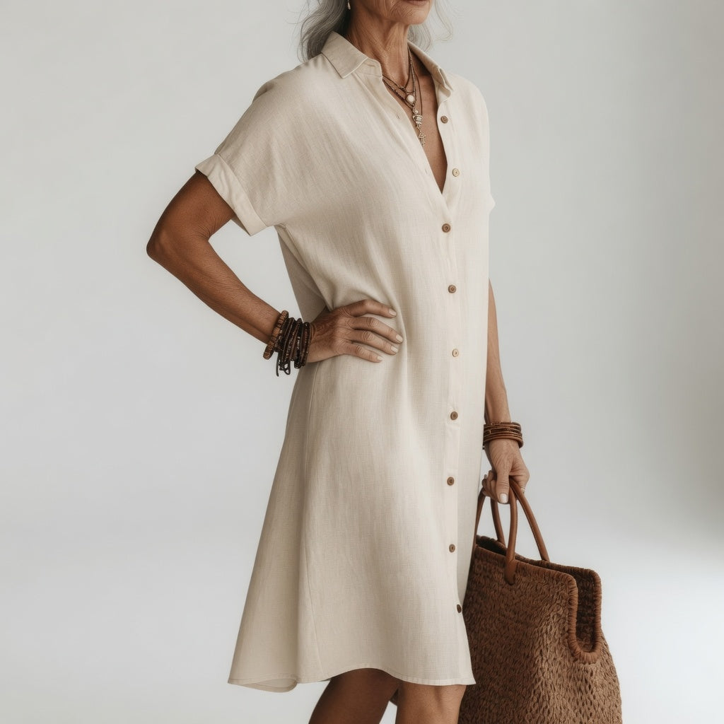 Genevieve - Premium Midi Shirt Dress – Beige | The Bellemont Sisters Australia