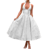VIOLAINE™ – Embroidered Halter V-Neck Evening Dress – White | The Bellemont Sisters Australia
