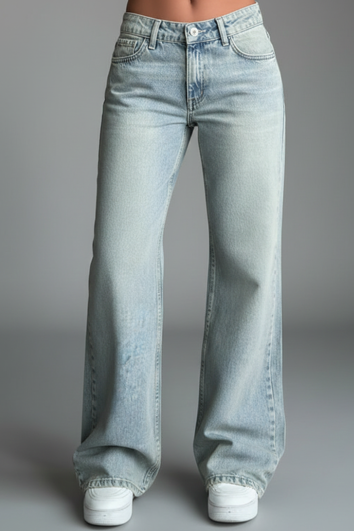 Heather | Women’s Relaxed Wide-Leg Denim Jeans with Drawstring Detail – Light Blue | The Bellemont Sisters Australia