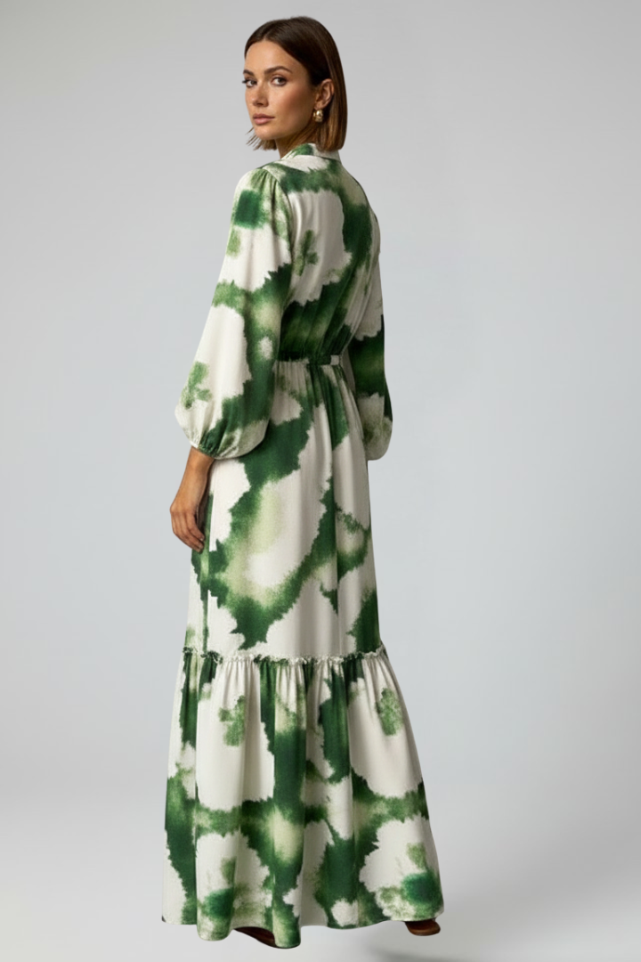 Penelope | Women’s Long Sleeve Printed Maxi Dress with V-Neck | The Bellemont Sisters Australia