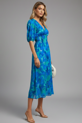 Bianca | Women’s Floral Puff Sleeve V-Neck Midi Dress | The Bellemont Sisters Australia