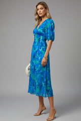 Bianca | Women’s Floral Puff Sleeve V-Neck Midi Dress | The Bellemont Sisters Australia