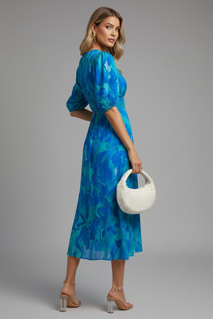 Bianca | Women’s Floral Puff Sleeve V-Neck Midi Dress | The Bellemont Sisters Australia