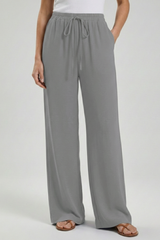Claire | Women’s Palazzo Trousers with Drawstring Waist and Side Pockets – Grey | The Bellemont Sisters Australia