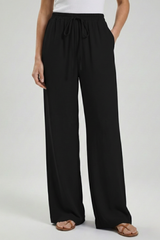 Claire | Women’s Palazzo Trousers with Drawstring Waist and Side Pockets – Black | The Bellemont Sisters Australia