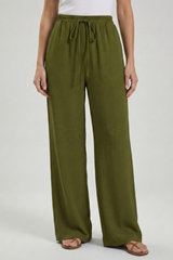 Claire | Women’s Palazzo Trousers with Drawstring Waist and Side Pockets – Olive Green | The Bellemont Sisters Australia