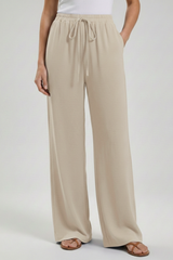 Claire | Women’s Palazzo Trousers with Drawstring Waist and Side Pockets – Beige | The Bellemont Sisters Australia