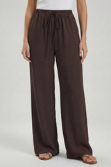 Claire | Women’s Palazzo Trousers with Drawstring Waist and Side Pockets – Dark Brown | The Bellemont Sisters Australia
