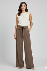 Evelyn | Women’s Wide-Leg Drawstring Waist Palazzo Trousers – Brown | The Bellemont Sisters Australia