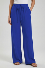 Claire | Women’s Palazzo Trousers with Drawstring Waist and Side Pockets – Blue | The Bellemont Sisters Australia
