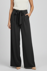 Evelyn | Women’s Wide-Leg Drawstring Waist Palazzo Trousers – Black | The Bellemont Sisters Australia
