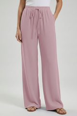 Claire | Women’s Palazzo Trousers with Drawstring Waist and Side Pockets – Pink | The Bellemont Sisters Australia