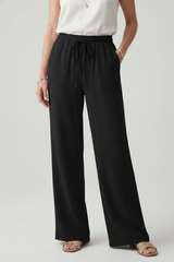 Caroline | Women’s Casual Palazzo Trousers with Drawstring Waist and Side Pockets – Black | The Bellemont Sisters Australia
