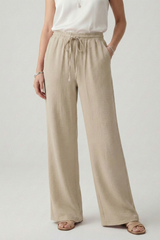 Caroline | Women’s Casual Palazzo Trousers with Drawstring Waist and Side Pockets – Khaki | The Bellemont Sisters Australia