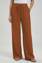 Claire | Women’s Palazzo Trousers with Drawstring Waist and Side Pockets – Orange | The Bellemont Sisters Australia