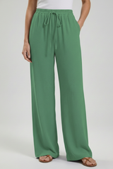 Claire | Women’s Palazzo Trousers with Drawstring Waist and Side Pockets – Dark Green | The Bellemont Sisters Australia