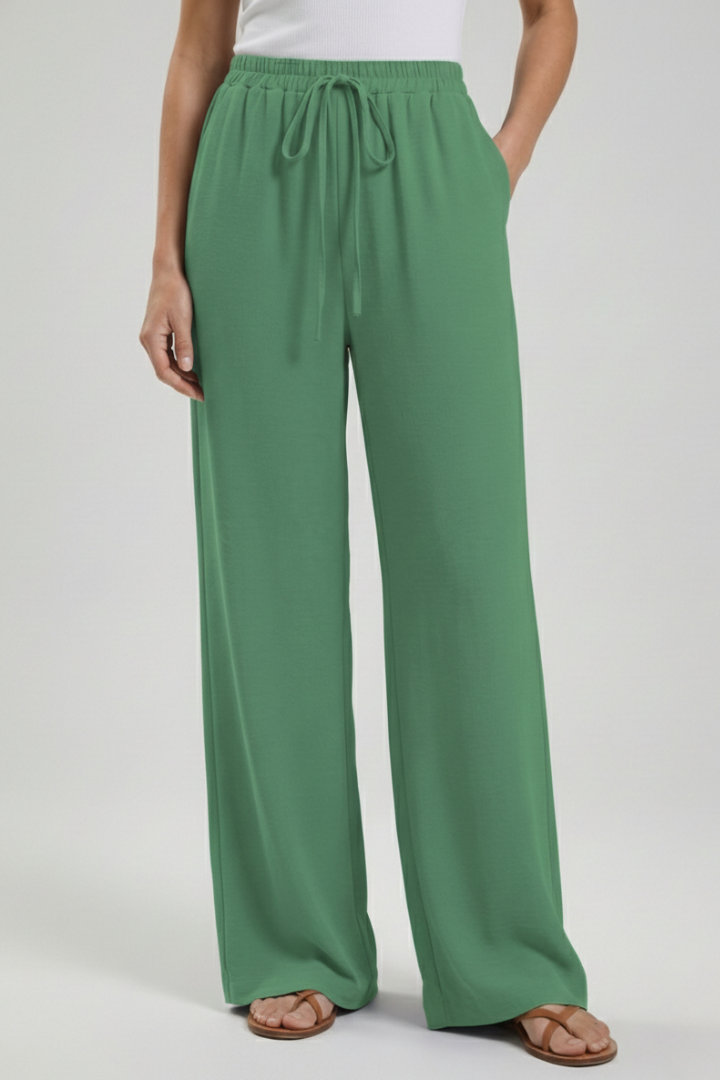 Claire | Women’s Palazzo Trousers with Drawstring Waist and Side Pockets – Dark Green | The Bellemont Sisters Australia