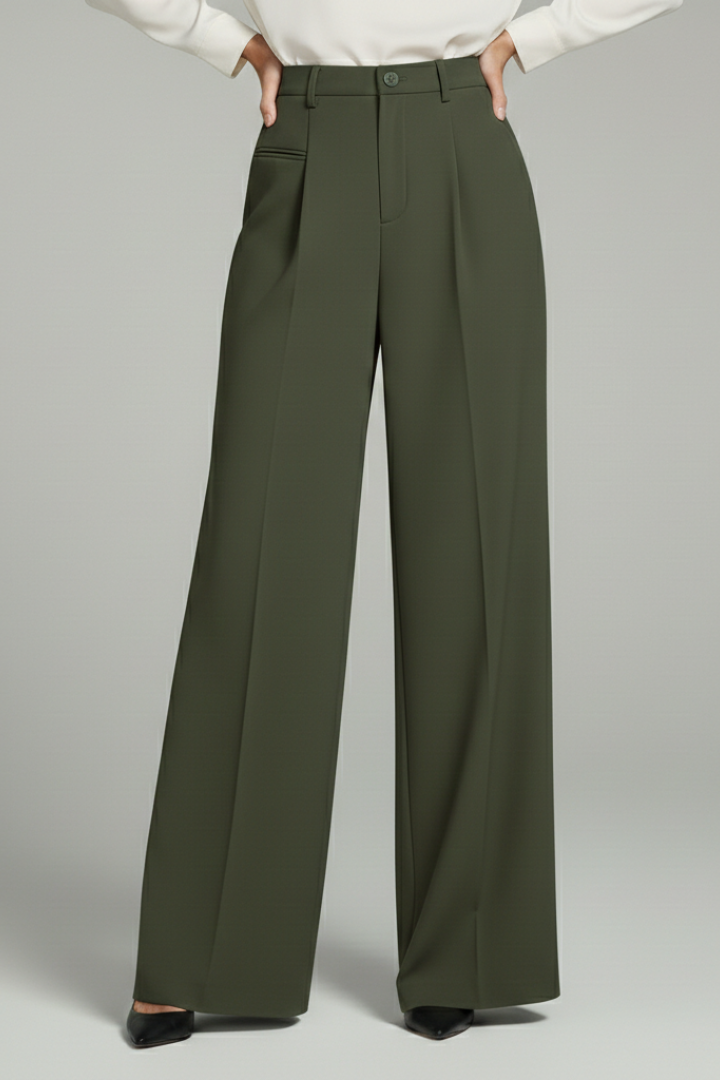 Blair | Women’s Palazzo Trousers with Front Pleats and Back Pockets – Dark Green | The Bellemont Sisters Australia