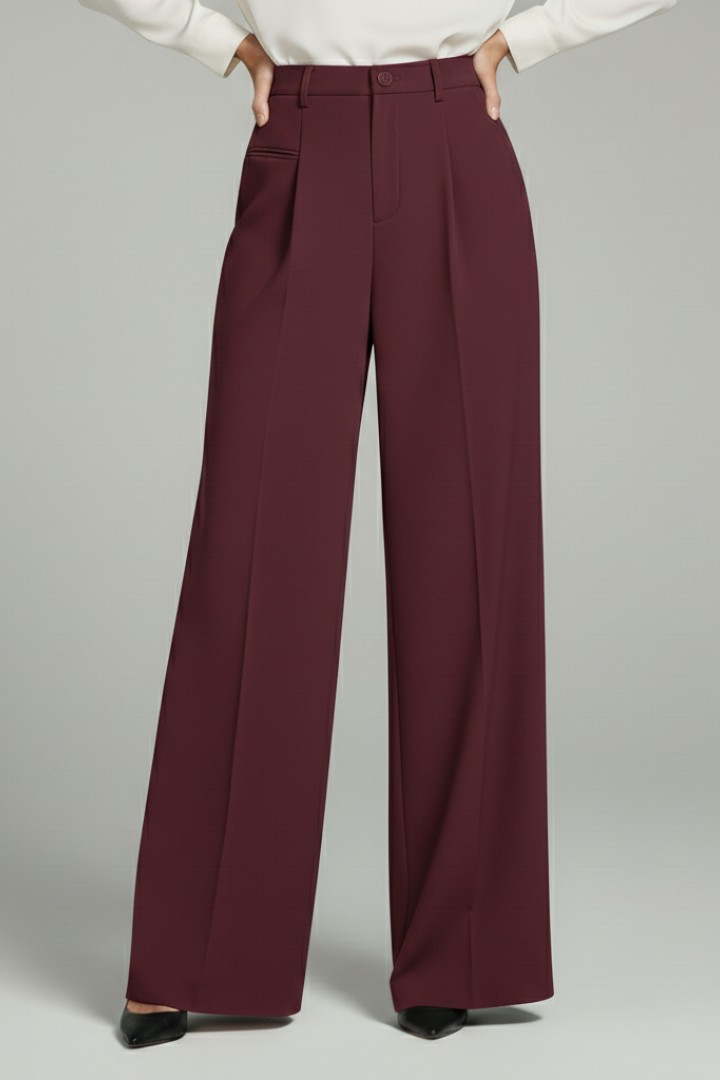 Blair | Women’s Palazzo Trousers with Front Pleats and Back Pockets – Burgundy | The Bellemont Sisters Australia