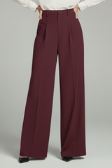Blair | Women’s Palazzo Trousers with Front Pleats and Back Pockets – Burgundy | The Bellemont Sisters Australia