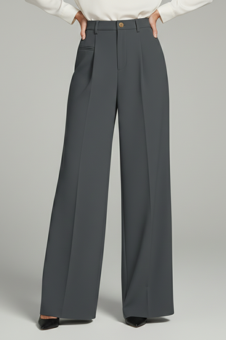 Blair | Women’s Palazzo Trousers with Front Pleats and Back Pockets – Dark Grey | The Bellemont Sisters Australia