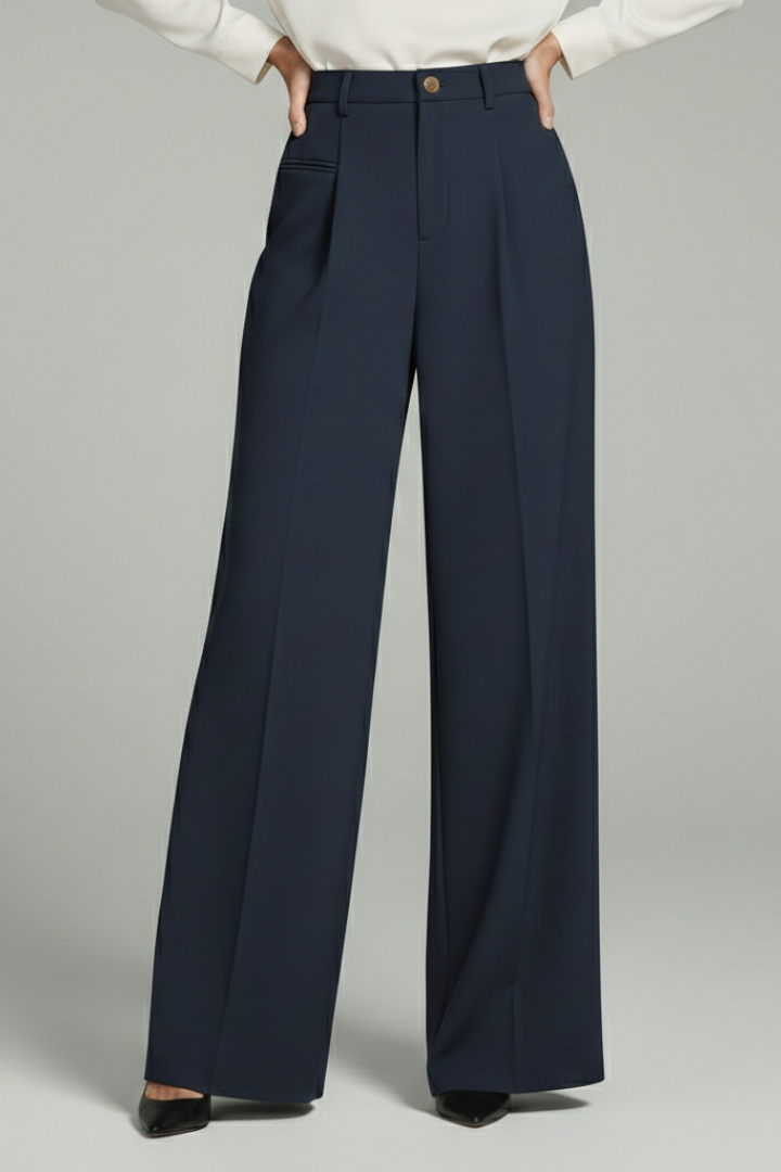 Blair | Women’s Palazzo Trousers with Front Pleats and Back Pockets – Navy Blue | The Bellemont Sisters Australia