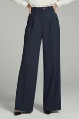 Blair | Women’s Palazzo Trousers with Front Pleats and Back Pockets – Navy Blue | The Bellemont Sisters Australia