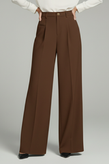 Blair | Women’s Palazzo Trousers with Front Pleats and Back Pockets – Brown | The Bellemont Sisters Australia