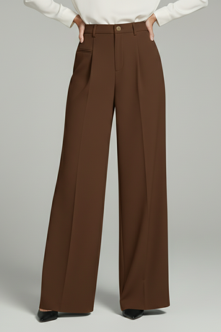 Blair | Women’s Palazzo Trousers with Front Pleats and Back Pockets – Brown | The Bellemont Sisters Australia