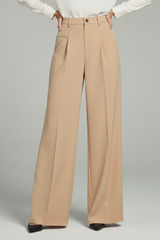 Blair | Women’s Palazzo Trousers with Front Pleats and Back Pockets – Beige | The Bellemont Sisters Australia
