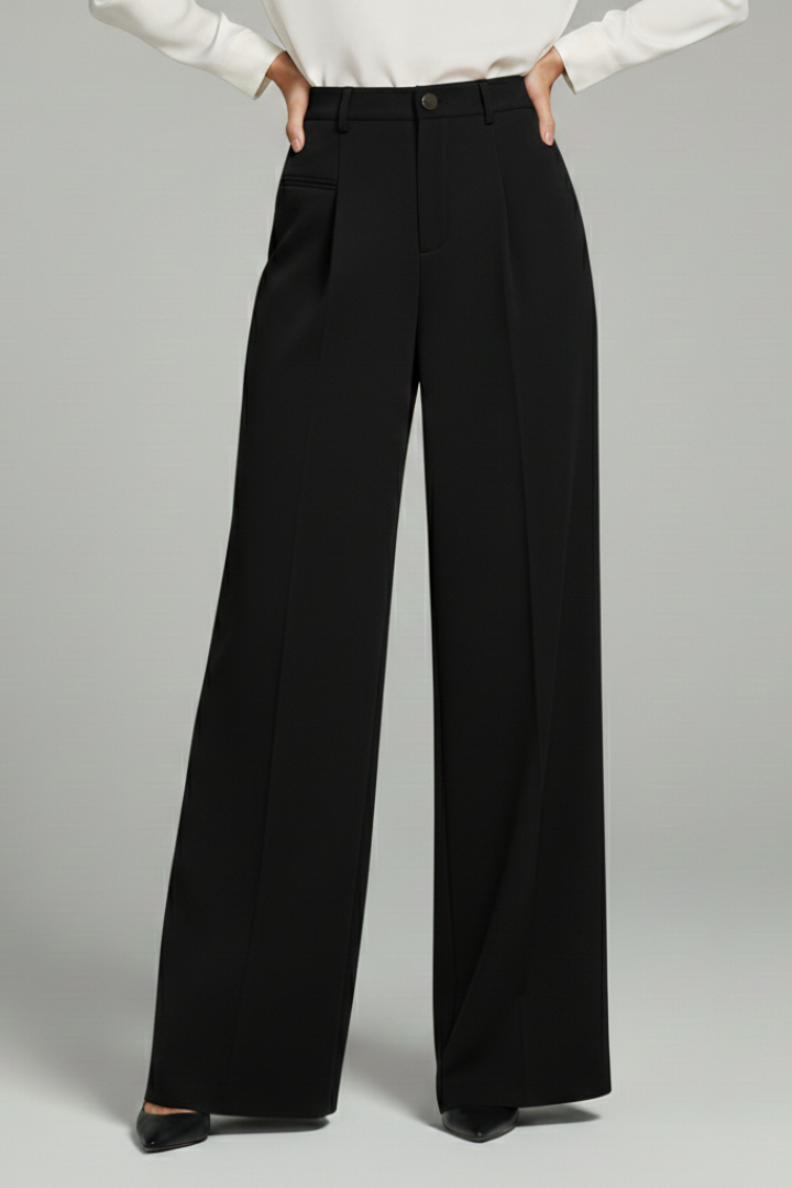 Blair | Women’s Palazzo Trousers with Front Pleats and Back Pockets – Black | The Bellemont Sisters Australia
