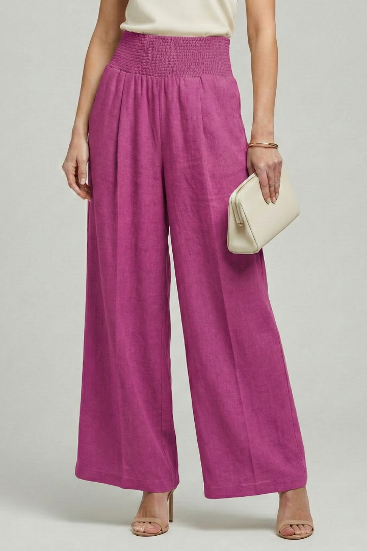 Charlotte | Women’s Palazzo Trousers with High Waist and Pleats – Pink | The Bellemont Sisters Australia