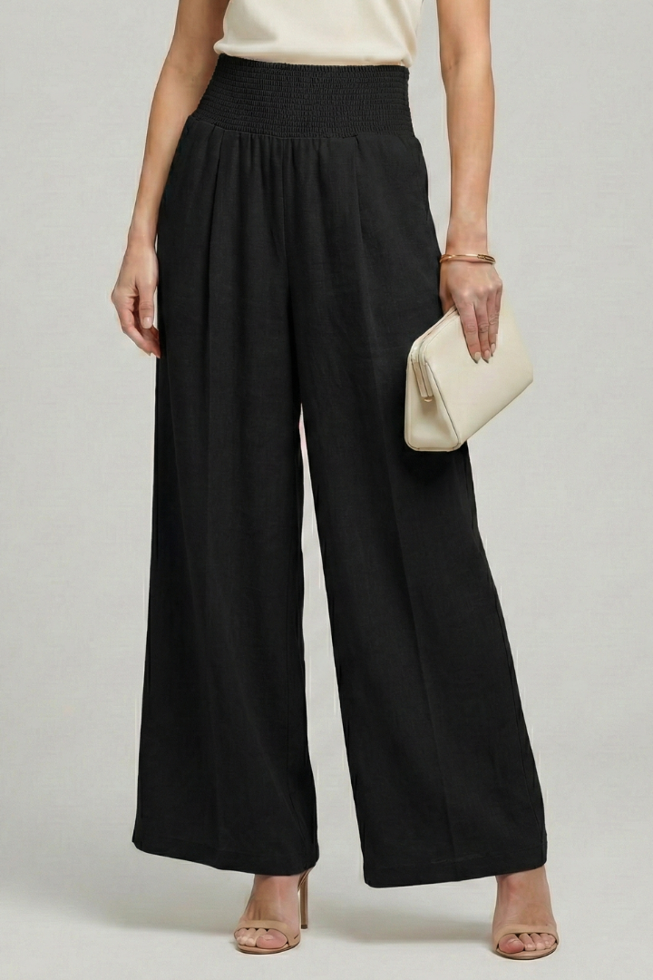 Charlotte | Women’s Palazzo Trousers with High Waist and Pleats – Black | The Bellemont Sisters Australia