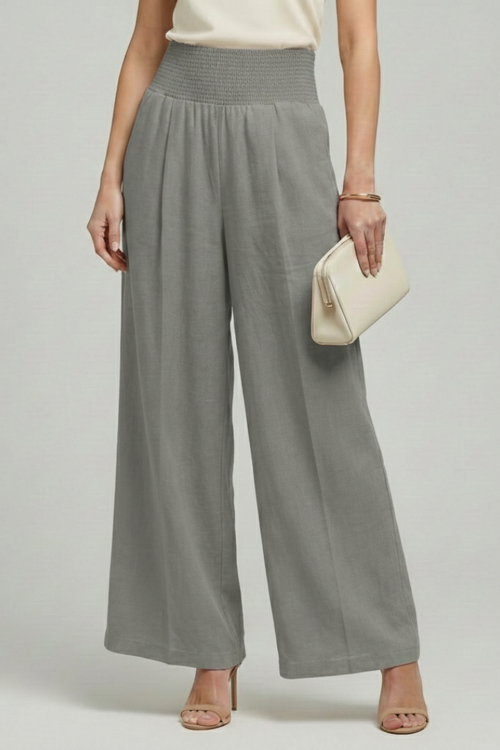 Charlotte | Women’s Palazzo Trousers with High Waist and Pleats – Grey | The Bellemont Sisters Australia