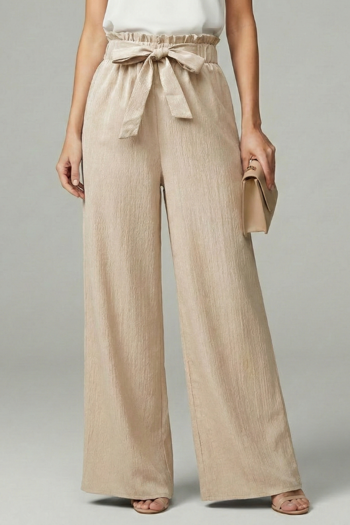Daisy | Women’s Palazzo Trousers with Tie Belt and Wide Legs – Apricot | The Bellemont Sisters Australia