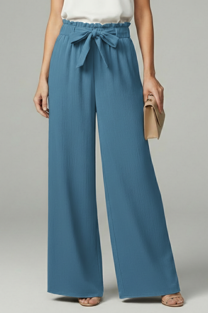 Daisy | Women’s Palazzo Trousers with Tie Belt and Wide Legs – Blue | The Bellemont Sisters Australia