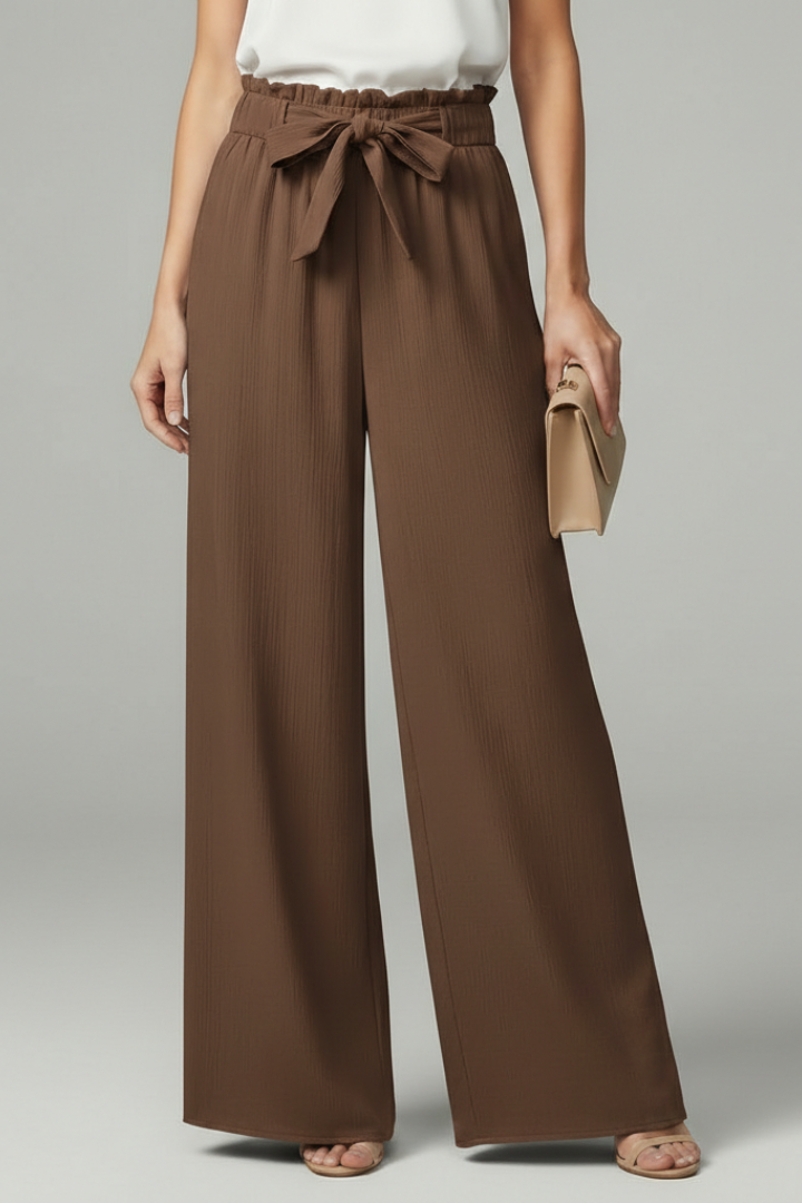 Daisy | Women’s Palazzo Trousers with Tie Belt and Wide Legs – Brown | The Bellemont Sisters Australia