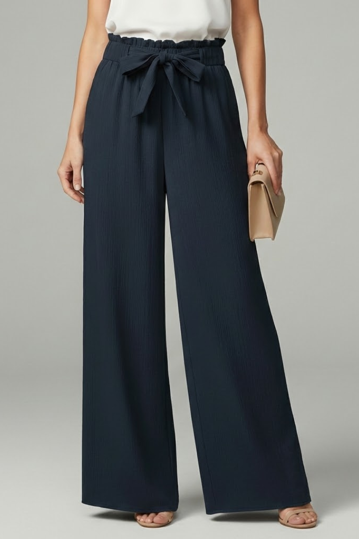 Daisy | Women’s Palazzo Trousers with Tie Belt and Wide Legs – Dark Blue | The Bellemont Sisters Australia