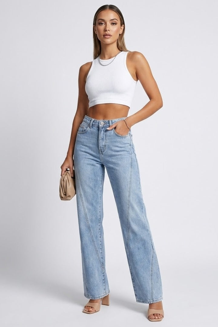 Kayla | Women’s High-Waist Classic Straight-Leg Denim Jeans – Blue | The Bellemont Sisters Australia