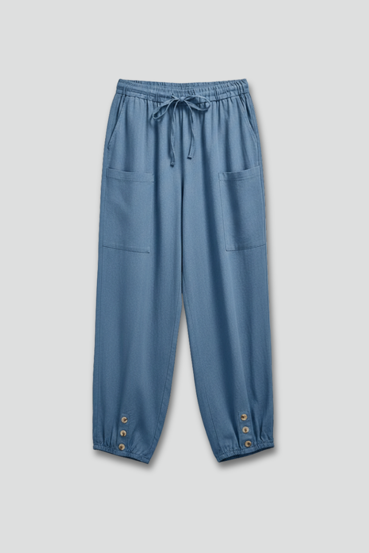 Anna | Women’s Trousers with Drawstring Waist and Button Hem | The Bellemont Sisters Australia