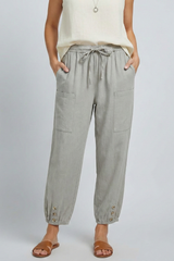 Anna | Women’s Trousers with Drawstring Waist and Button Hem – Light Grey | The Bellemont Sisters Australia
