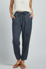 Anna | Women’s Trousers with Drawstring Waist and Button Hem – Navy Blue | The Bellemont Sisters Australia