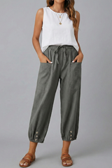 Anna | Women’s Trousers with Drawstring Waist and Button Hem – Dark Grey | The Bellemont Sisters Australia