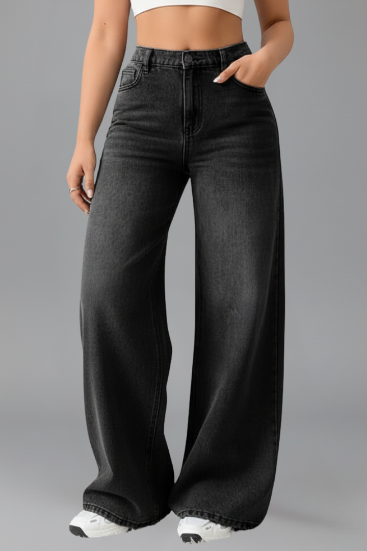 Evelyn | Women’s High-Rise Wide-Leg Denim Jeans – Black | The Bellemont Sisters Australia