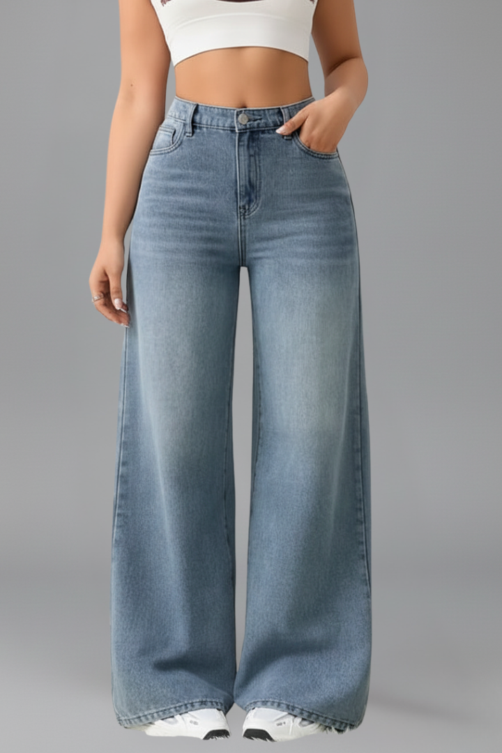 Evelyn | Women’s High-Rise Wide-Leg Denim Jeans – Blue | The Bellemont Sisters Australia