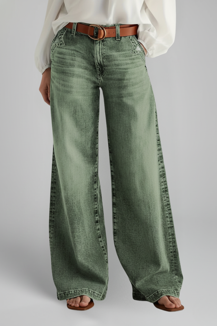 Faith | Women’s Casual Wide-Leg High-Rise Denim Jeans – Army Green | The Bellemont Sisters Australia
