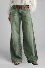 Faith | Women’s Casual Wide-Leg High-Rise Denim Jeans – Army Green | The Bellemont Sisters Australia