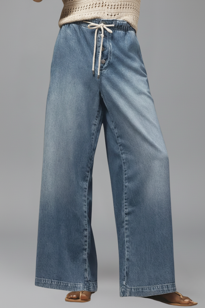 Lauren | Women’s Relaxed Wide-Leg Drawstring Denim Jeans | The Bellemont Sisters Australia
