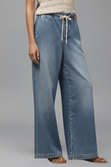 Lauren | Women’s Relaxed Wide-Leg Drawstring Denim Jeans – Light Blue | The Bellemont Sisters Australia